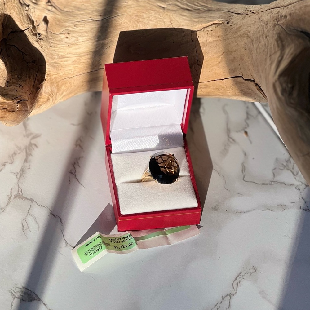14K Gold Smoky Topaz Cocktail Ring Sz 6 – Original $1,725 Tag